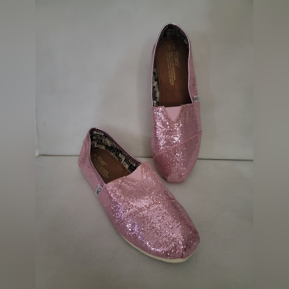 *YOUTH TOMS PINK SPARKLE FLATS SHOES (sz - Youth 3)